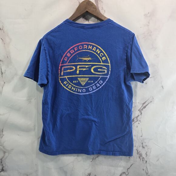 Columbia PFG T Shirt Mens Small Blue Tee Crew Neck Royal Ombre Short Sleeve - Picture 1 of 10
